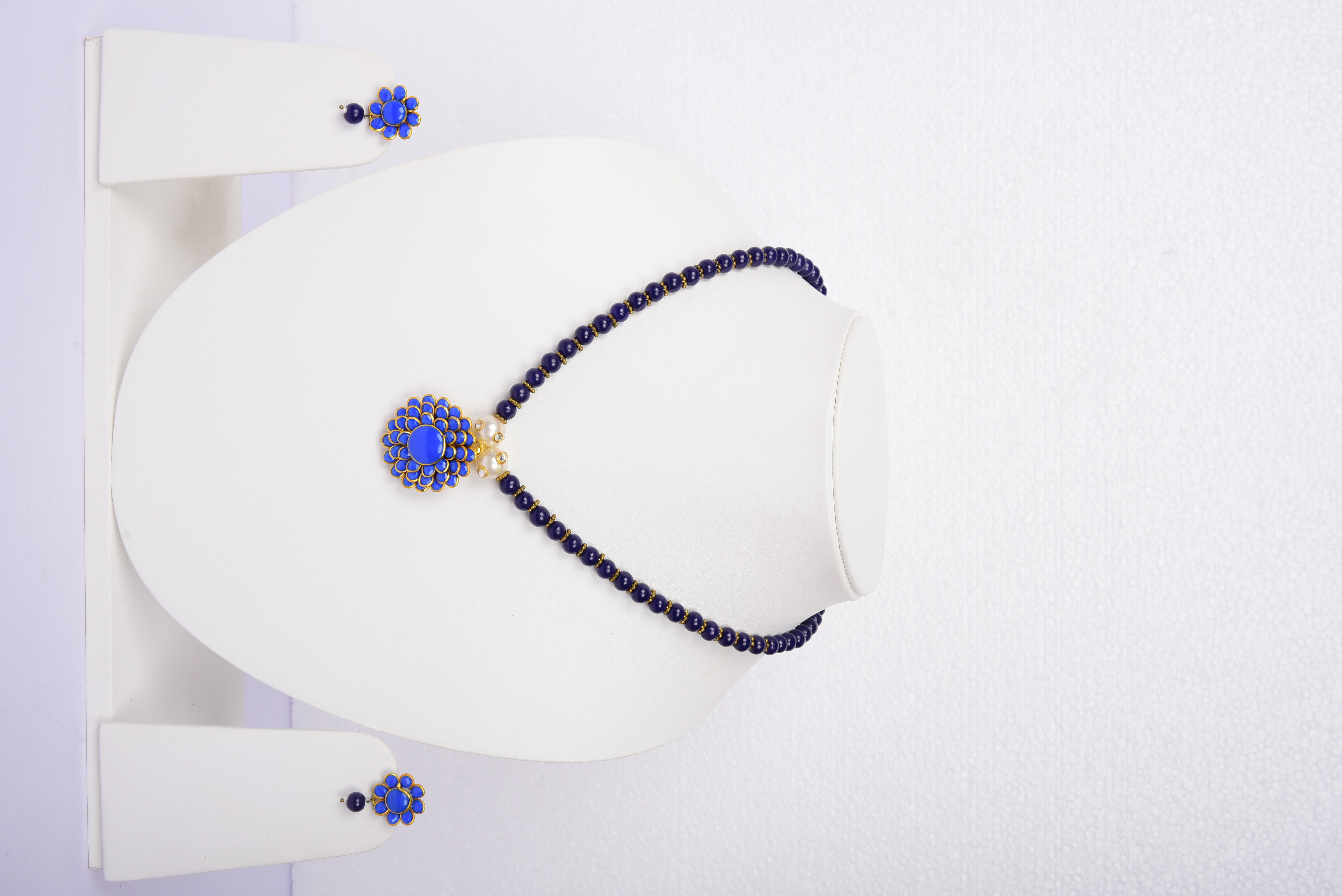 Namokriti Elegant Blue Bead Necklace Set with Matching Earrings – Perfect for Festive & Party Wear