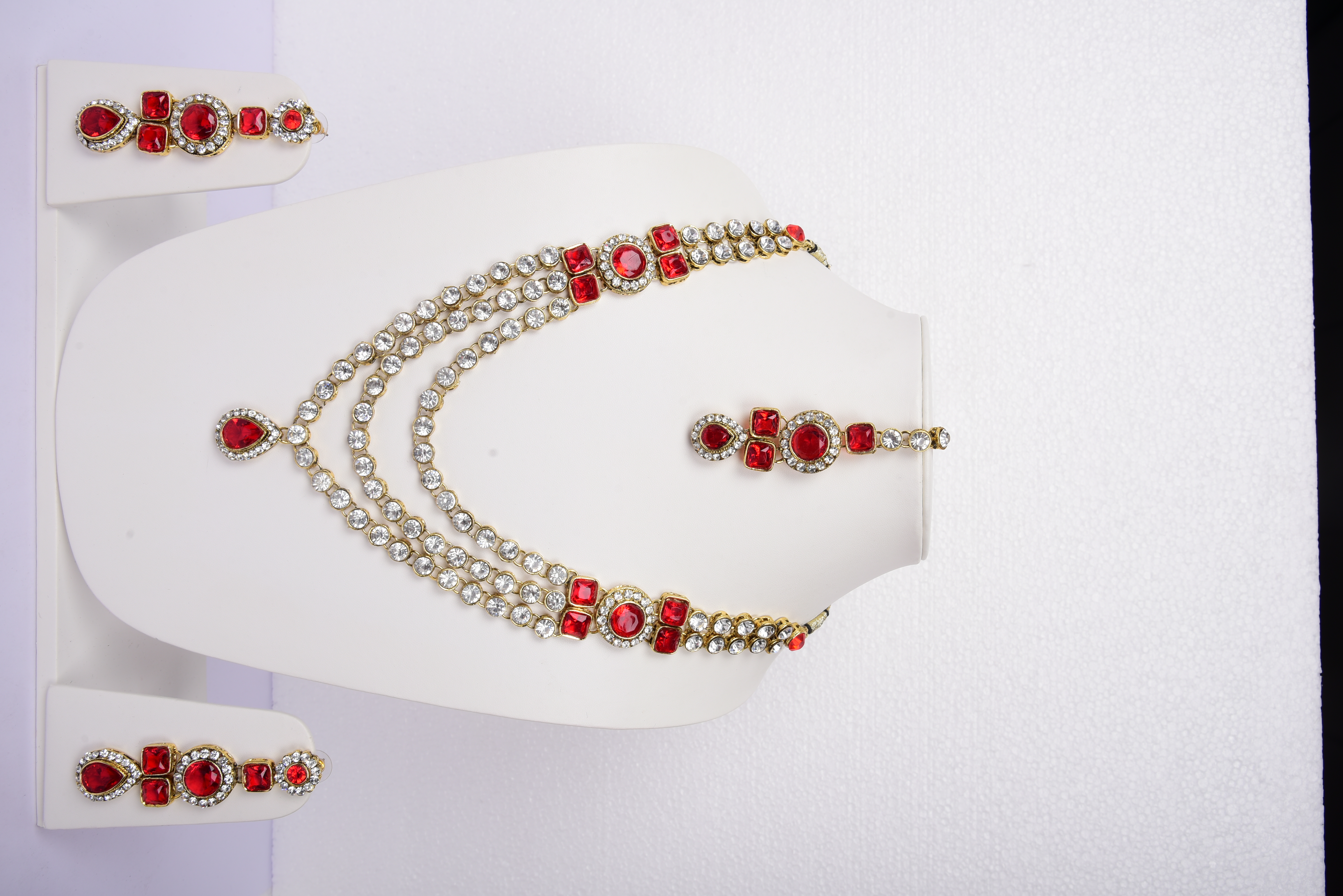 Namokriti Designer Kundan Look Wedding Jewelry Set – 3-Layer Necklace with Earrings & Tikka