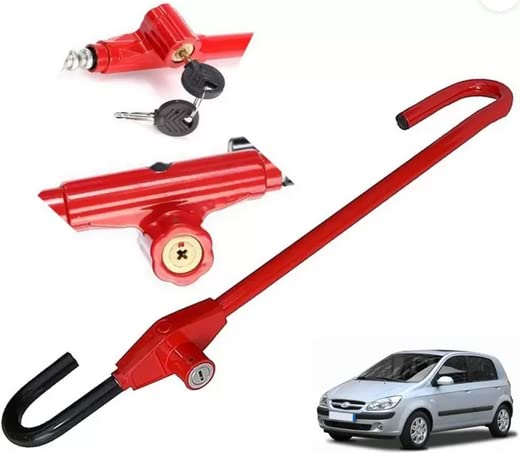 Adjustable Steering Wheel to Brake Pedal Lock | Heavy-Duty Anti-Theft Device for Cars – Red